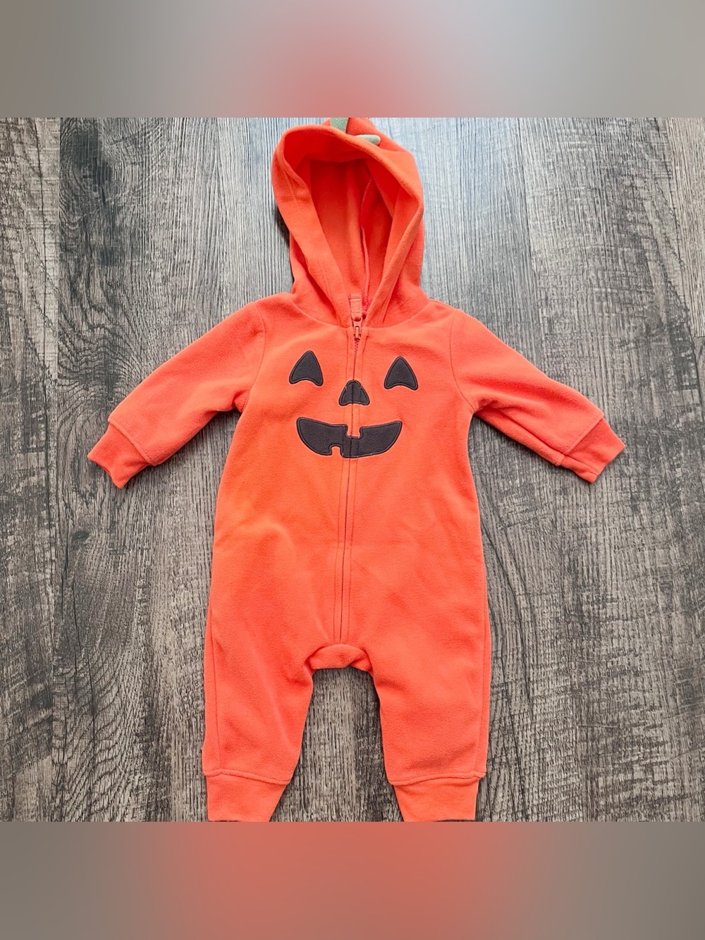 Carter’s 3 Mths Pumpkin Hoodie One-Piece Romper - Orange & Black Jack-O'-Lantern